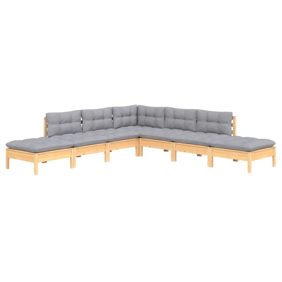 Salon de jardin 7 pcs avec coussins gris bois de pin - 3
