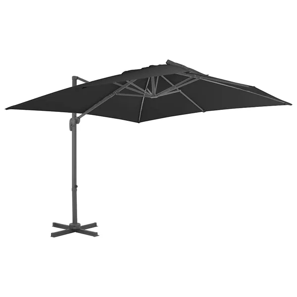 Parasol de jardin en porte-à-faux avec mât en aluminium noir