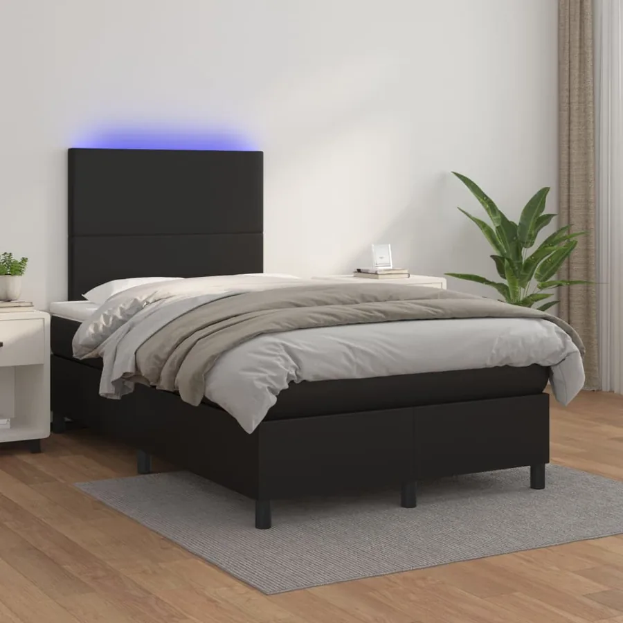Sommier à lattes de lit avec matelas et LED Noir 120x200 cm