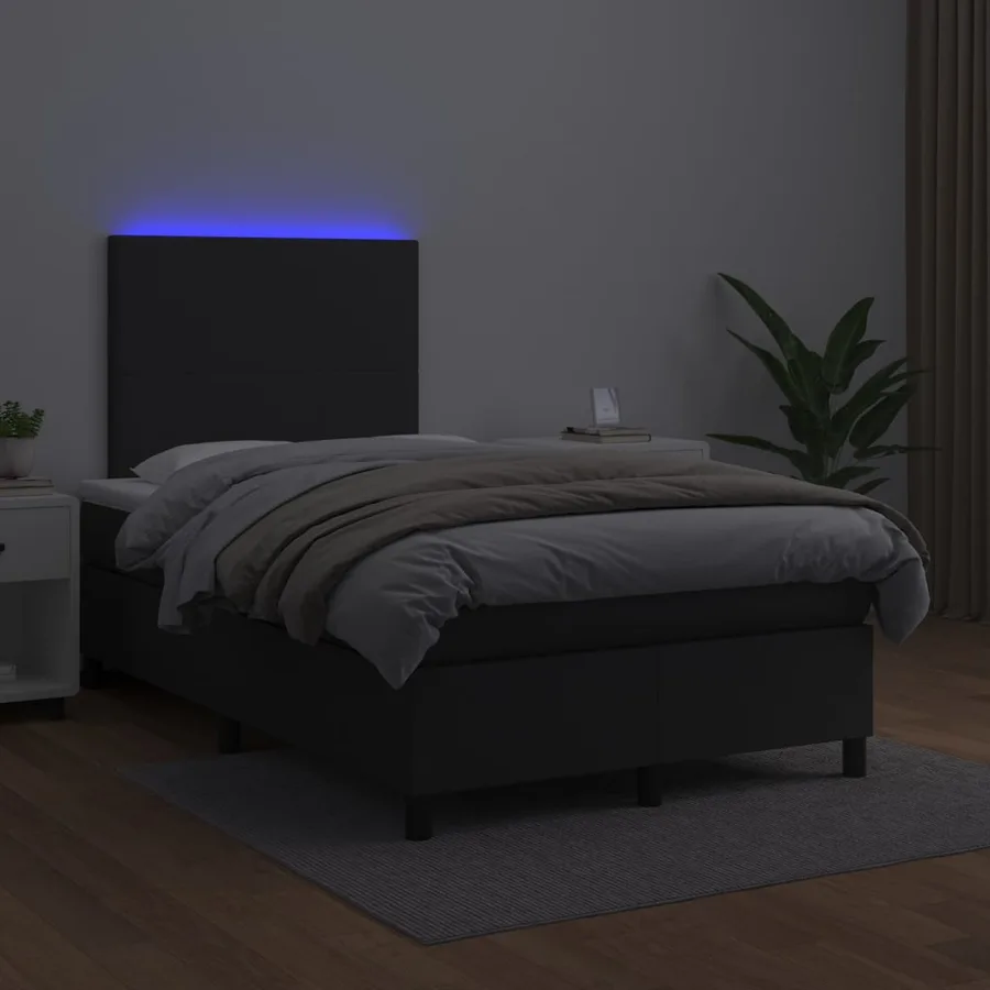 Sommier à lattes de lit avec matelas et LED Noir 120x200 cm - 4