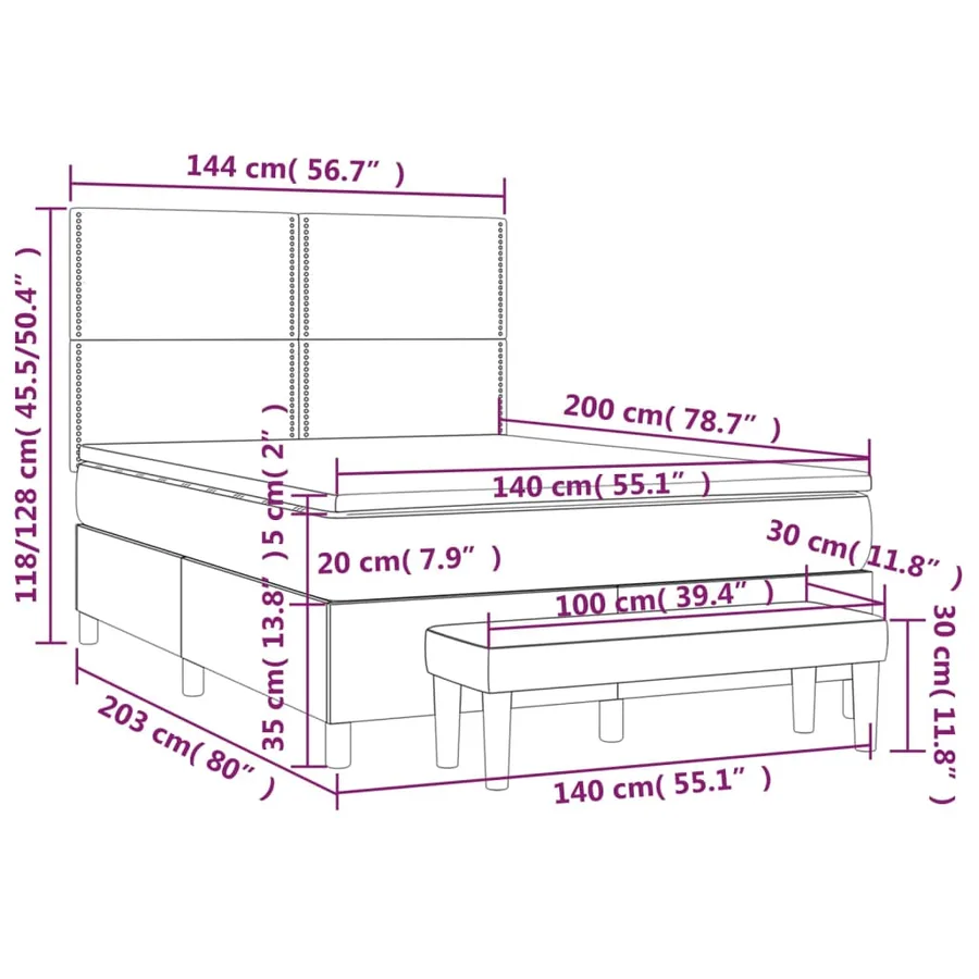Sommier à lattes de lit avec matelas Gris clair 140x200cm Tissu - 12