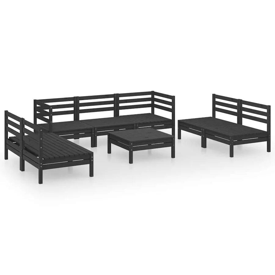 Salon de jardin 8 pcs Noir Bois de pin massif - 2