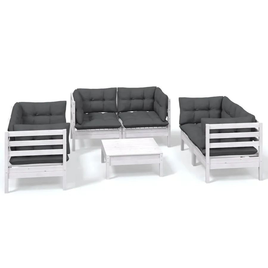 Salon de jardin 7 pcs avec coussins bois de pin massif - 2