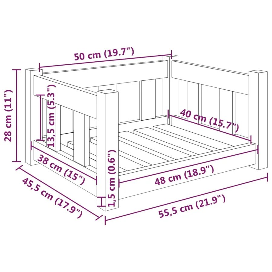 Lit pour chien 55,5x45,5x28 cm bois de pin solide - 7