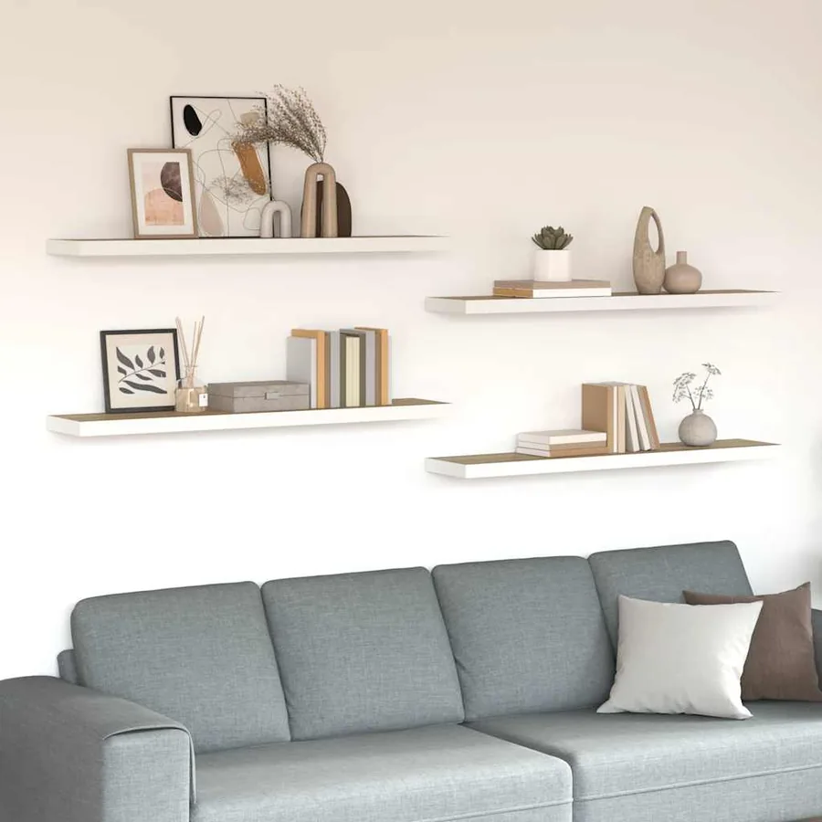 Étagères flottantes 4 pcs chêne et blanc 120x23,5x3,8 cm MDF