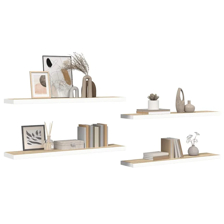 Étagères flottantes 4 pcs chêne et blanc 120x23,5x3,8 cm MDF - 5