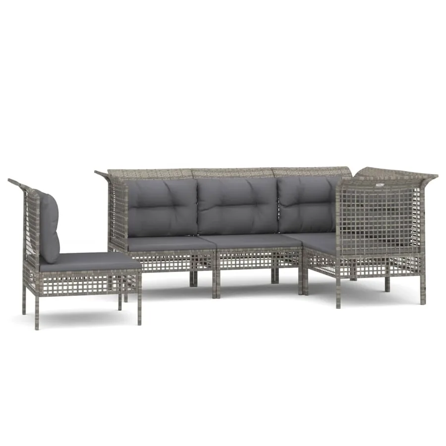 Salon de jardin 5 pcs avec coussins Gris Résine tressée - 2