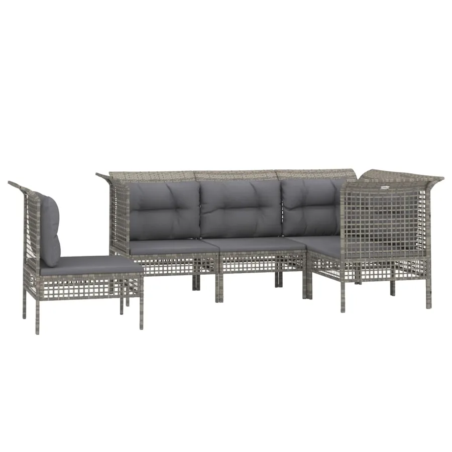 Salon de jardin 5 pcs avec coussins Gris Résine tressée - 3