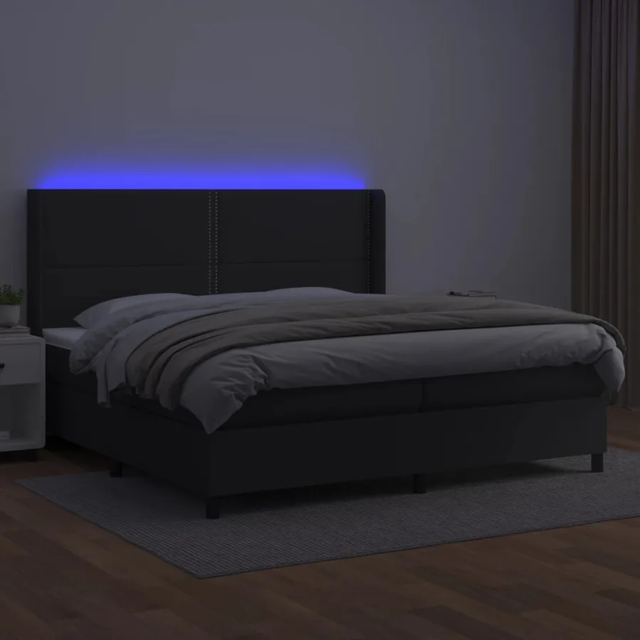 Sommier à lattes de lit matelas LED Noir 200x200cm Similicuir - 3