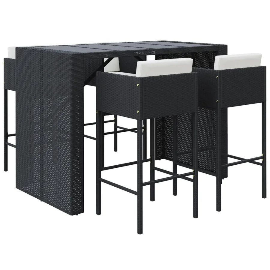Ensemble de bar de jardin 5 pcs avec coussins noir poly rotin - 2