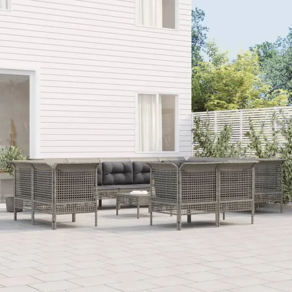 Salon de jardin 13 pcs avec coussins Gris Résine tressée