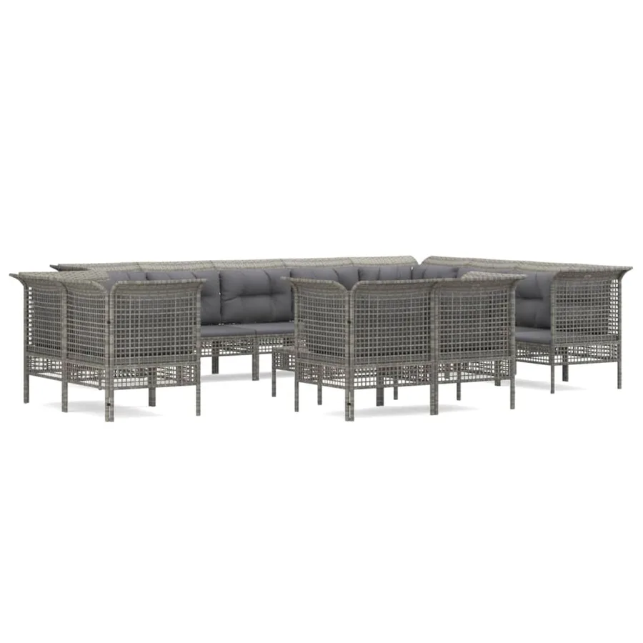 Salon de jardin 13 pcs avec coussins Gris Résine tressée - 2