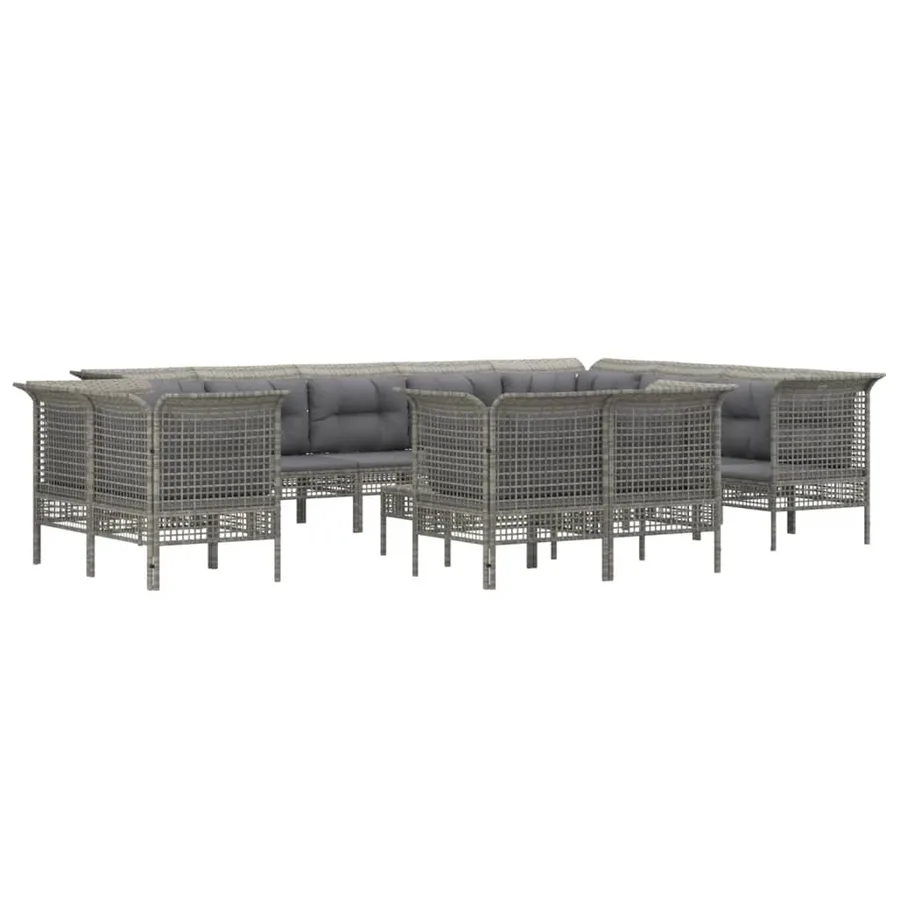 Salon de jardin 13 pcs avec coussins Gris Résine tressée - 3