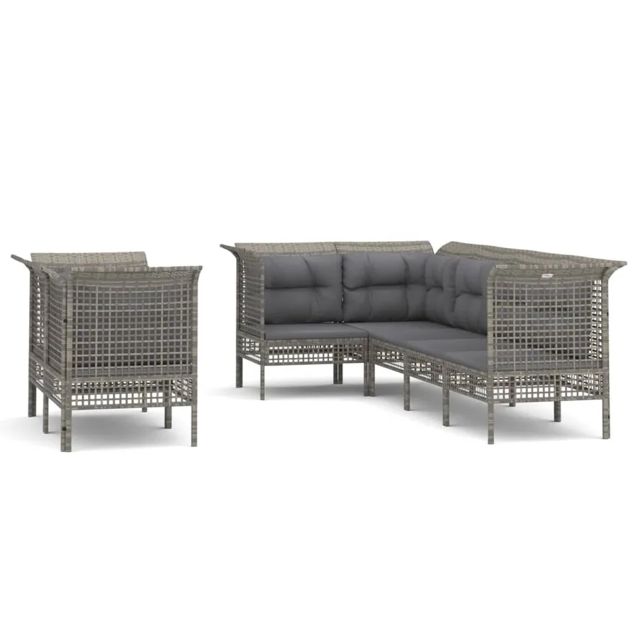 Salon de jardin 7 pcs avec coussins Gris Résine tressée - 2