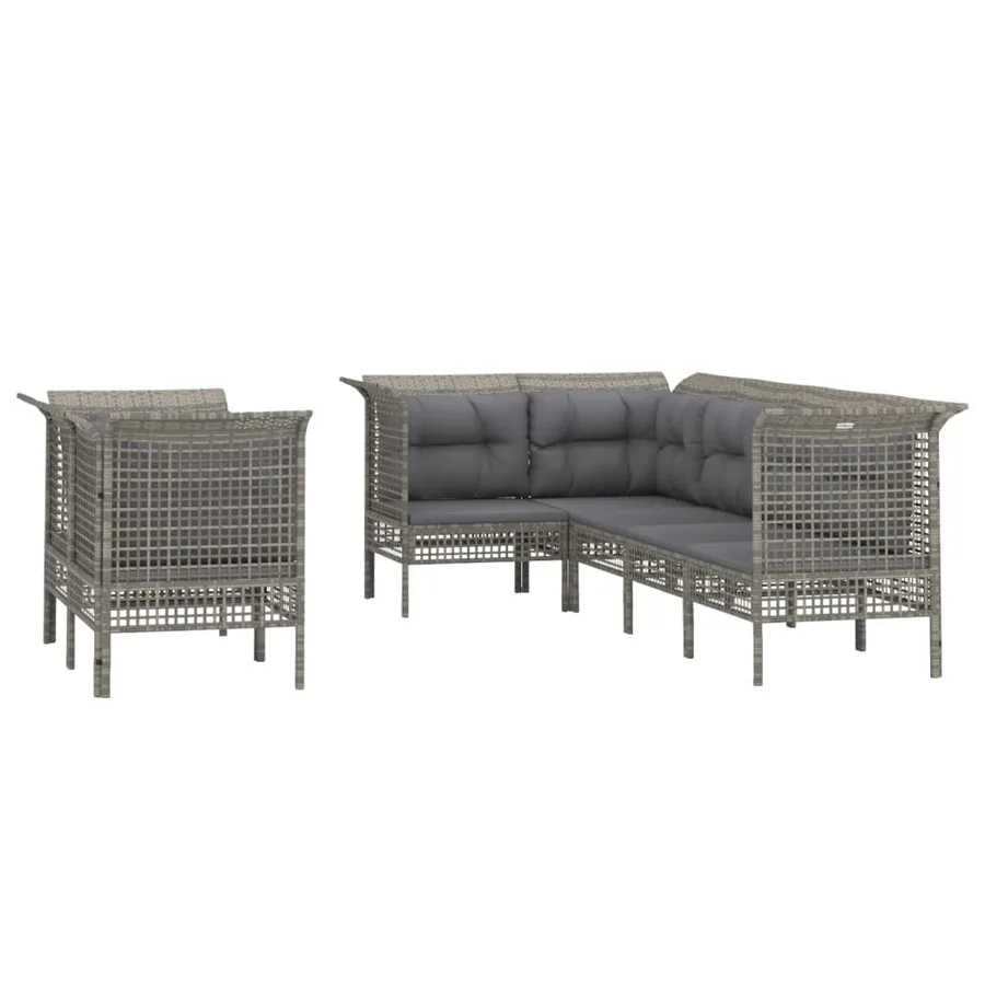 Salon de jardin 7 pcs avec coussins Gris Résine tressée - 3