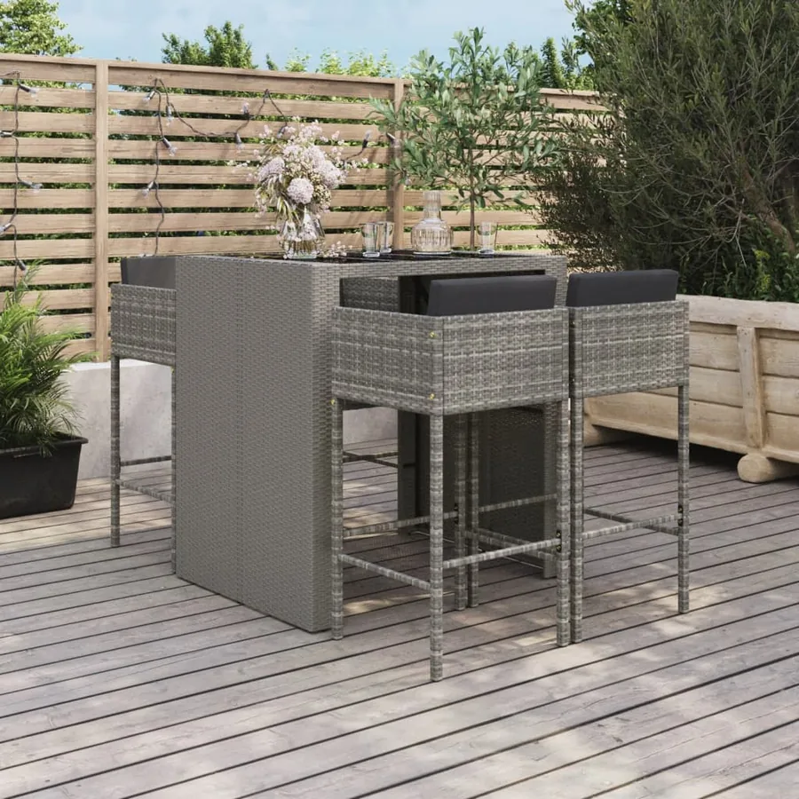 Ensemble de bar de jardin 5 pcs avec coussins gris poly rotin