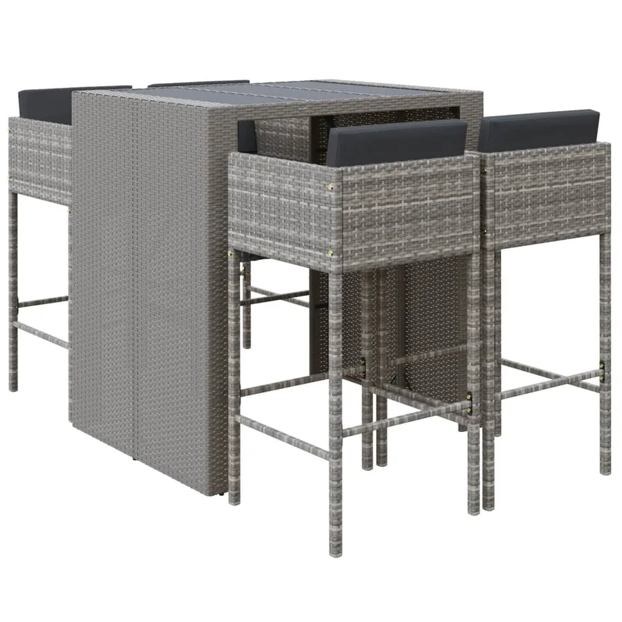 Ensemble de bar de jardin 5 pcs avec coussins gris poly rotin - 2