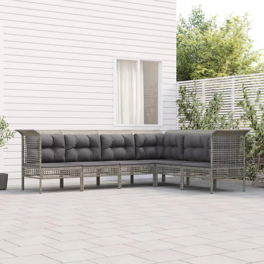 Salon de jardin 6 pcs avec coussins Gris Résine tressée