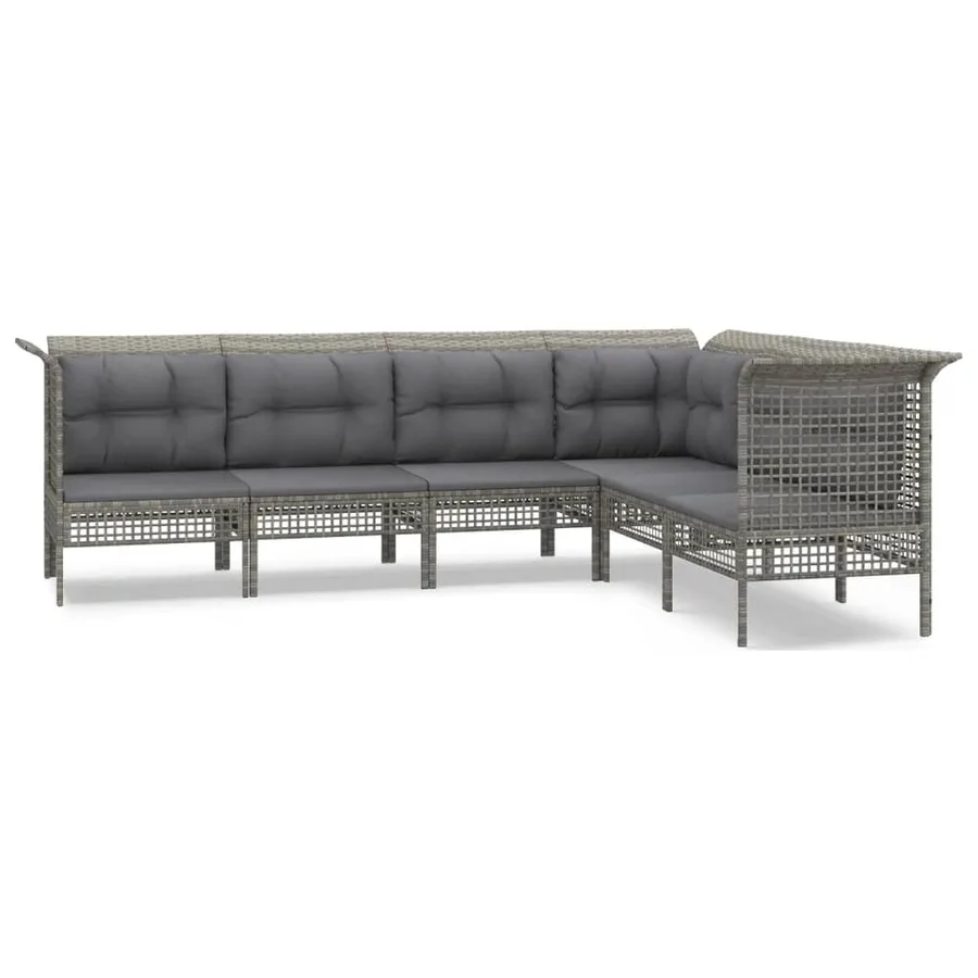 Salon de jardin 6 pcs avec coussins Gris Résine tressée - 2