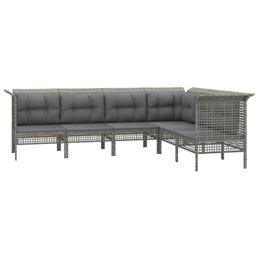 Salon de jardin 6 pcs avec coussins Gris Résine tressée - 3
