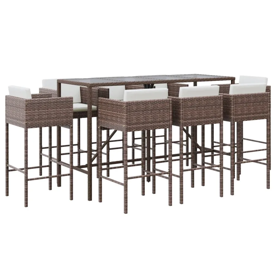 Ensemble de bar de jardin 9 pcs avec coussins marron poly rotin - 2