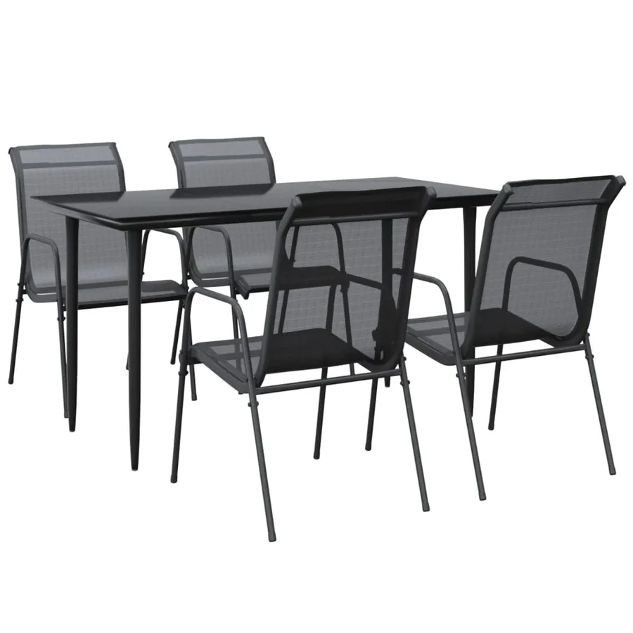Ensemble à manger de jardin 5 pcs noir textilène et acier - 2
