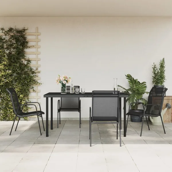 Ensemble à manger de jardin 5 pcs noir textilène et acier