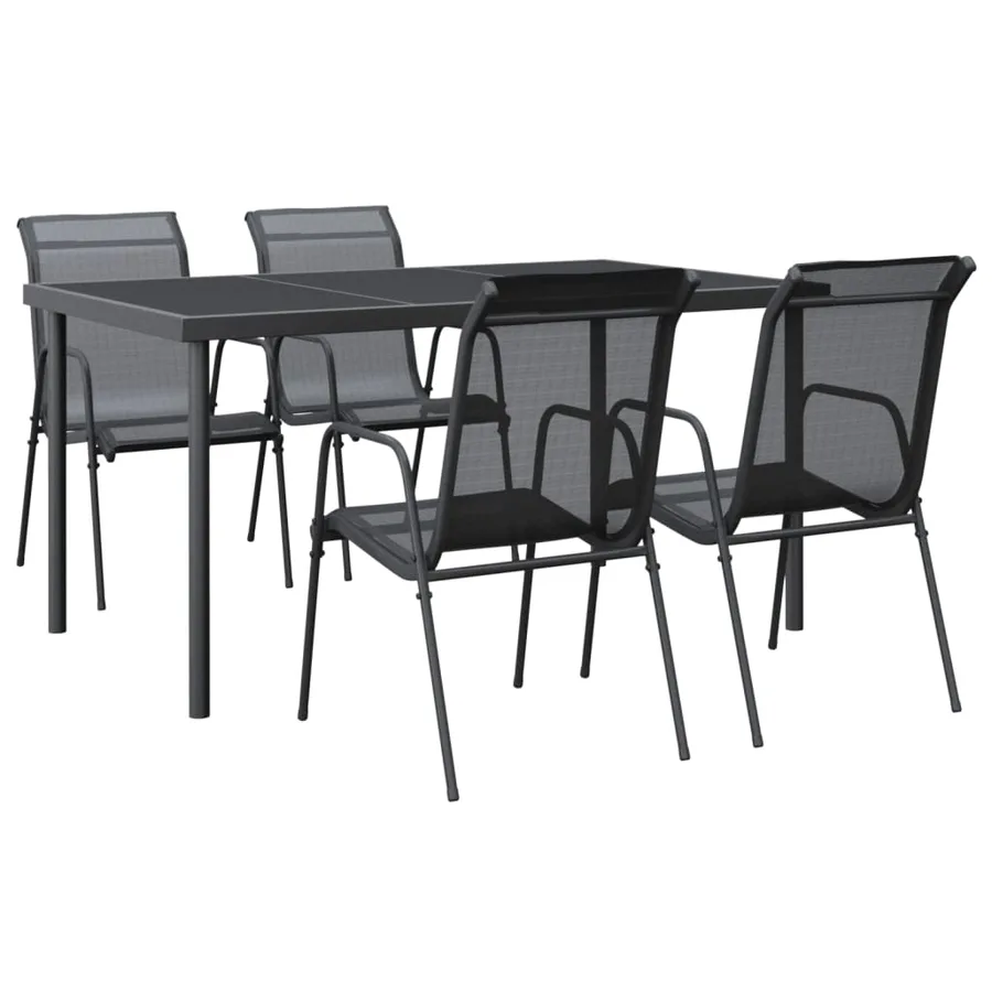 Ensemble à manger de jardin 5 pcs noir textilène et acier - 2