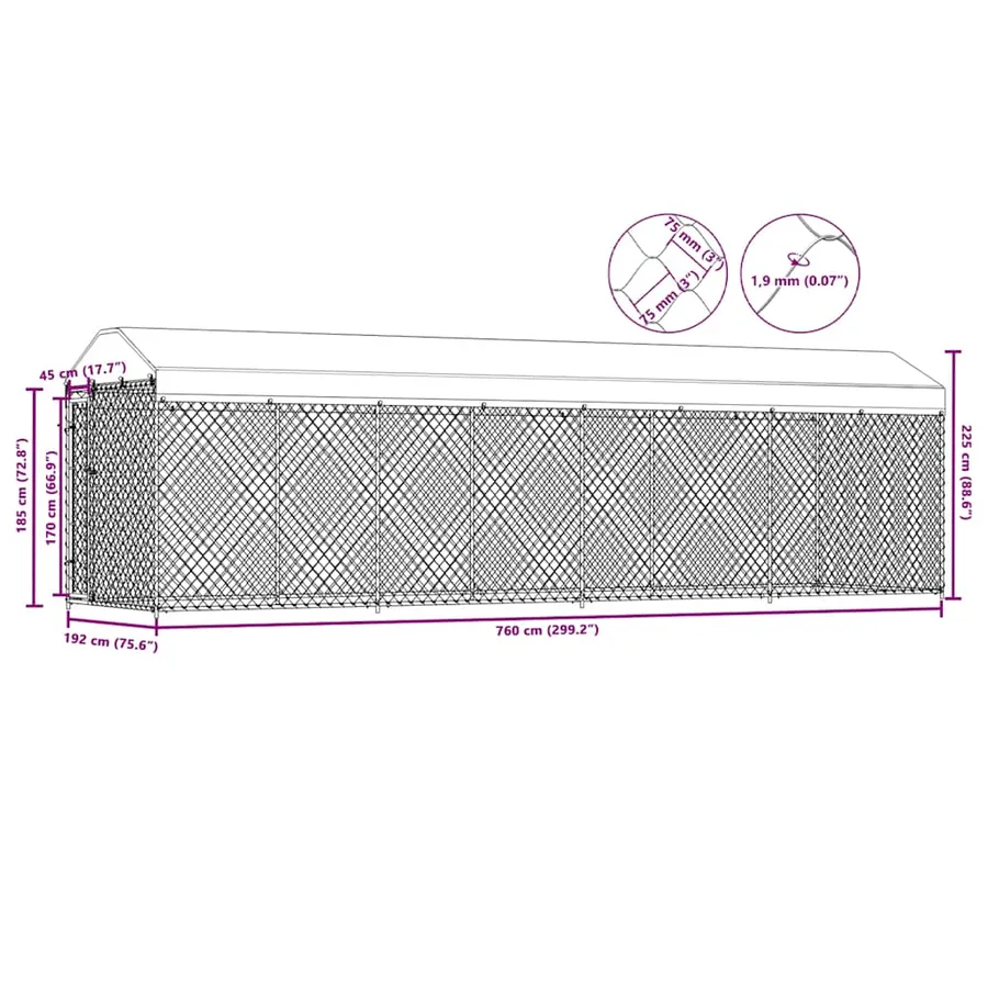 Chenil extérieur avec toit pour chiens 760x190x225 cm - 8