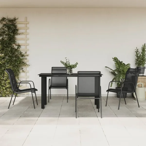 Ensemble à manger de jardin 5 pcs noir textilène et acier