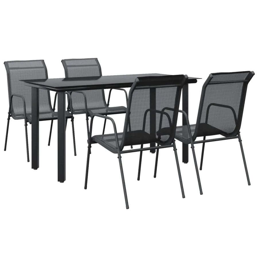 Ensemble à manger de jardin 5 pcs noir textilène et acier - 2