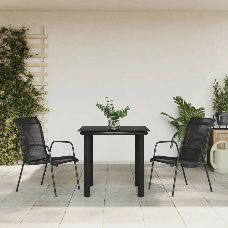 Ensemble à manger de jardin 3 pcs noir textilène et acier