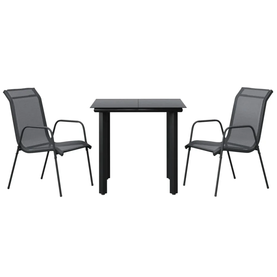 Ensemble à manger de jardin 3 pcs noir textilène et acier - 2