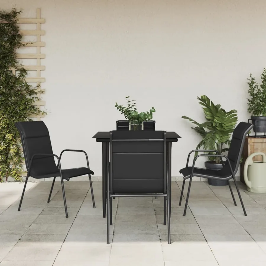 Ensemble à manger de jardin 5 pcs noir textilène et acier