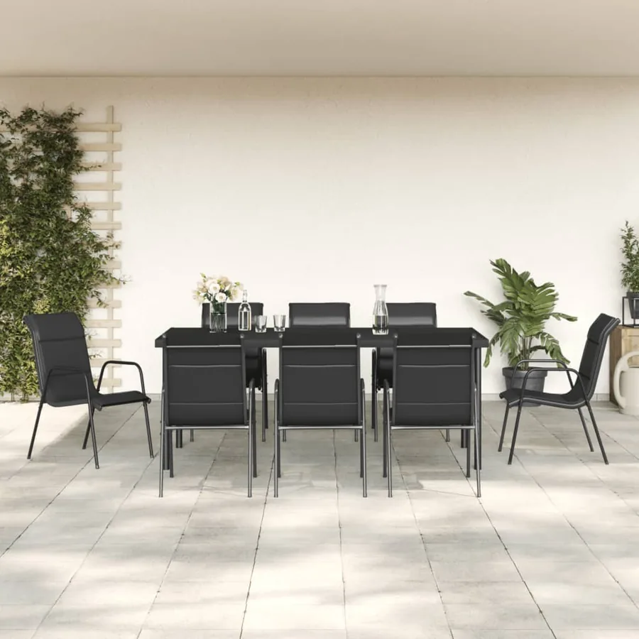 Ensemble à manger de jardin 9 pcs noir textilène et acier