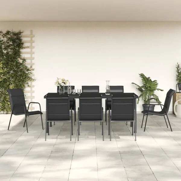 Ensemble à manger de jardin 9 pcs noir textilène et acier