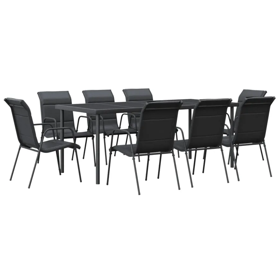Ensemble à manger de jardin 9 pcs noir textilène et acier - 2