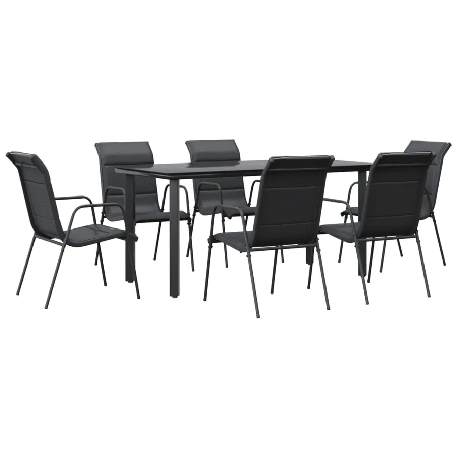 Ensemble à manger de jardin 7 pcs noir textilène et acier - 2