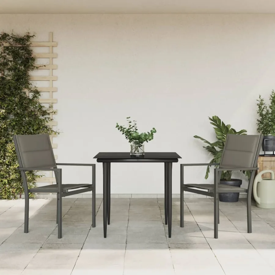 Ensemble à manger de jardin 3 pcs noir textilène et acier