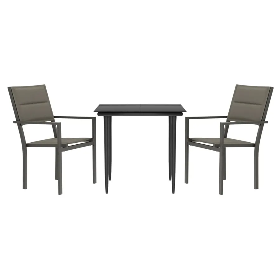 Ensemble à manger de jardin 3 pcs noir textilène et acier - 2