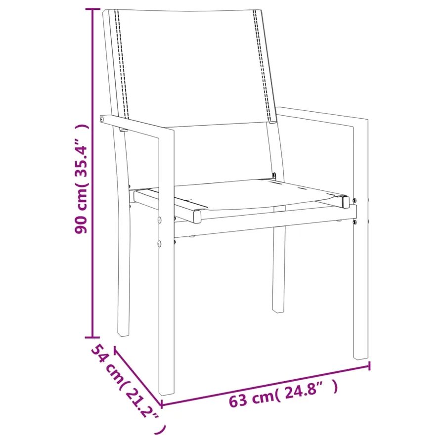 Ensemble à manger de jardin 3 pcs noir textilène et acier - 8