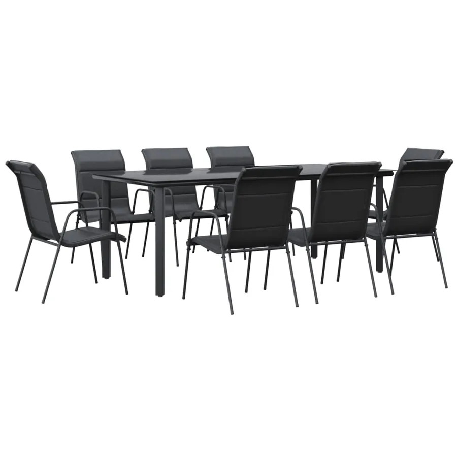Ensemble à manger de jardin 9 pcs noir textilène et acier - 2