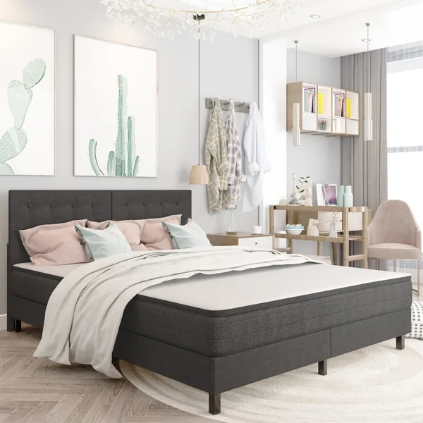 Tête de lit touffetée Gris foncé Tissu 160x200 cm