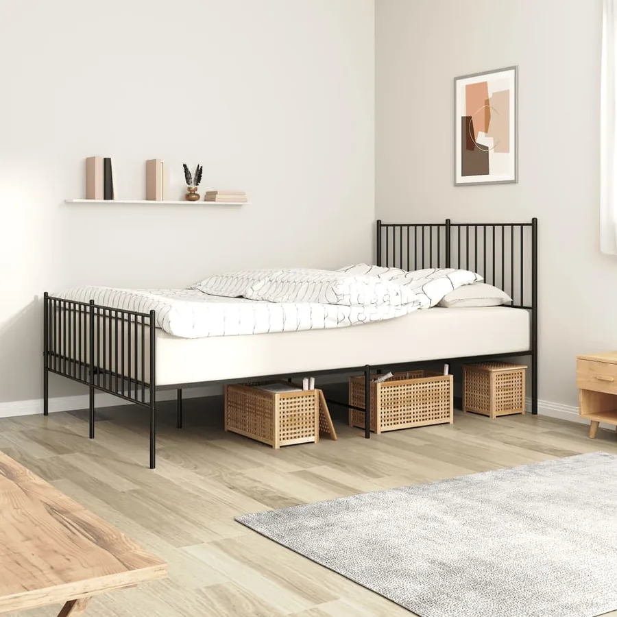 Cadre de lit métal sans matelas avec pied de lit noir 140x190cm