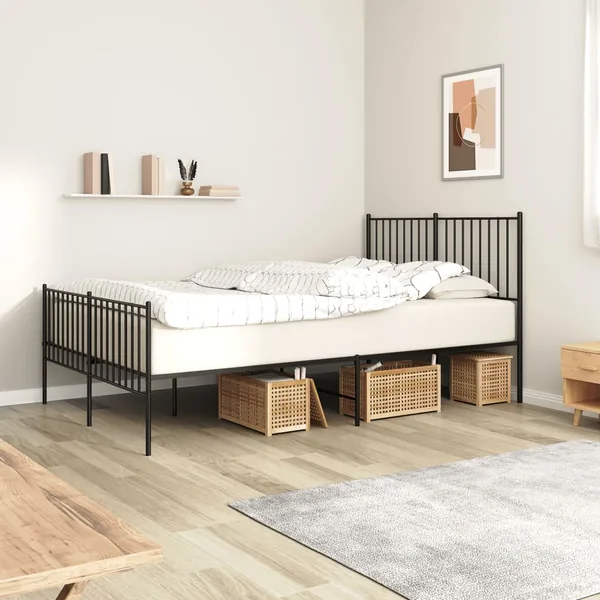 Cadre de lit métal sans matelas avec pied de lit noir 140x190cm