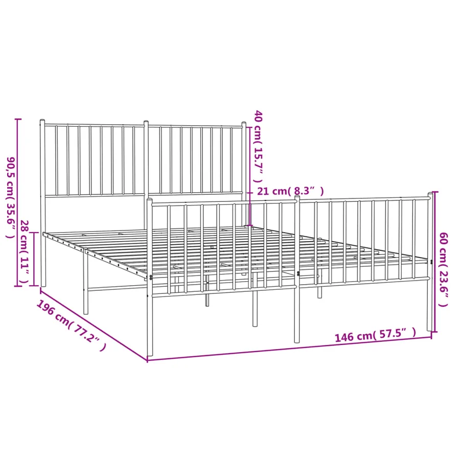 Cadre de lit métal sans matelas avec pied de lit noir 140x190cm - 9