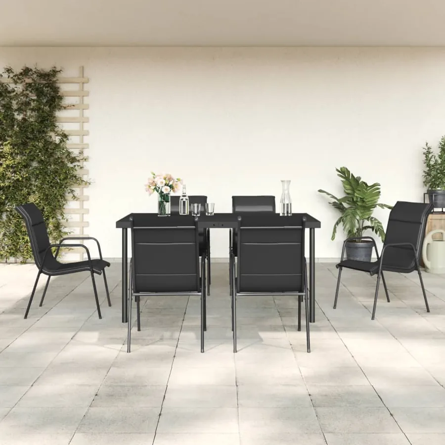 Ensemble à manger de jardin 7 pcs noir textilène et acier