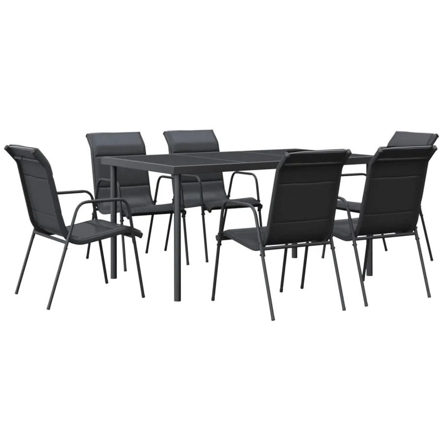Ensemble à manger de jardin 7 pcs noir textilène et acier - 2