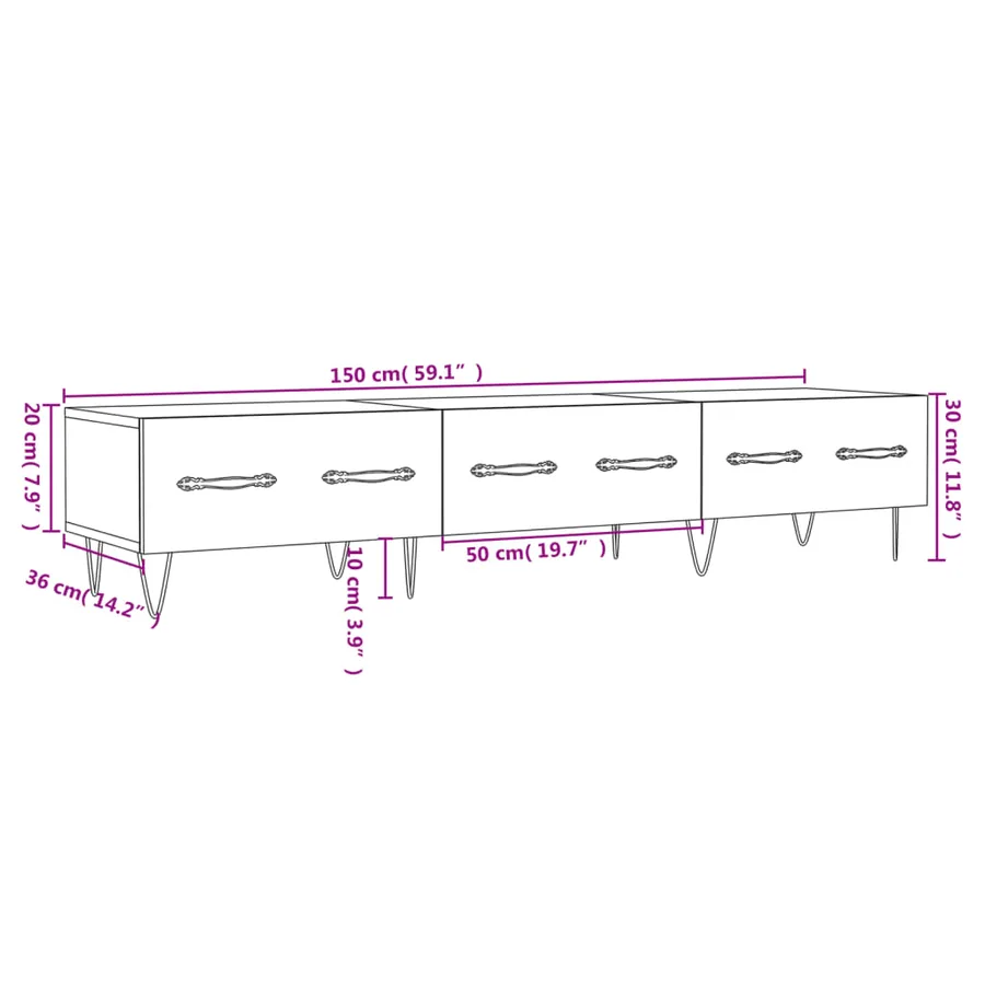 Meuble TV blanc 150x36x30 cm bois d'ingénierie - 12