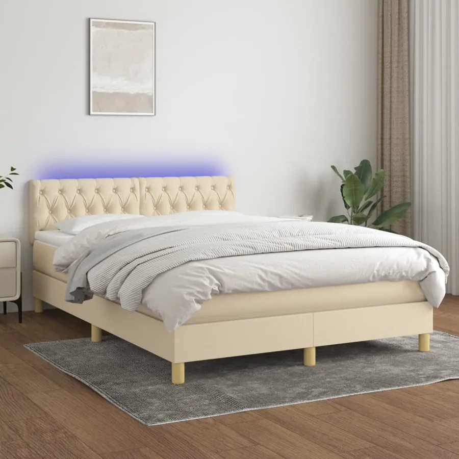 Sommier à lattes de lit avec matelas LED Crème 140x190 cm Tissu